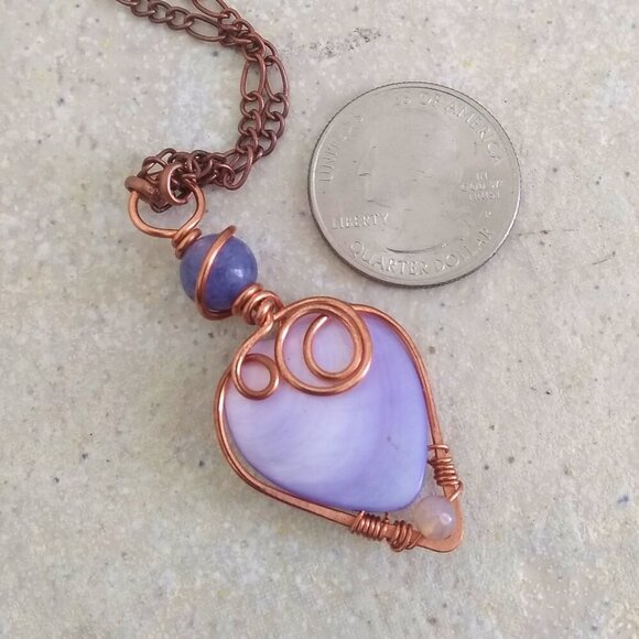 Feminine Essence | Copper-Wrapped Lilac Shell Heart Necklace | - Picture 8 of 15